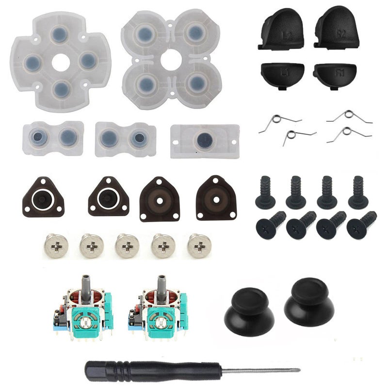 Onyehn L1 R1 L2 R2 Trigger Springs Replacement Parts Buttons,3D Analog Joysticks Thumb Sticks Cap Conductive Rubber Screwdriver Kit for PlayStation 4 PS4 Controller(JDS-001) - Image 1